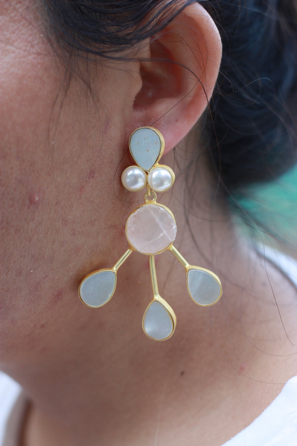Aqua Rose Teardrop Cascade Earring