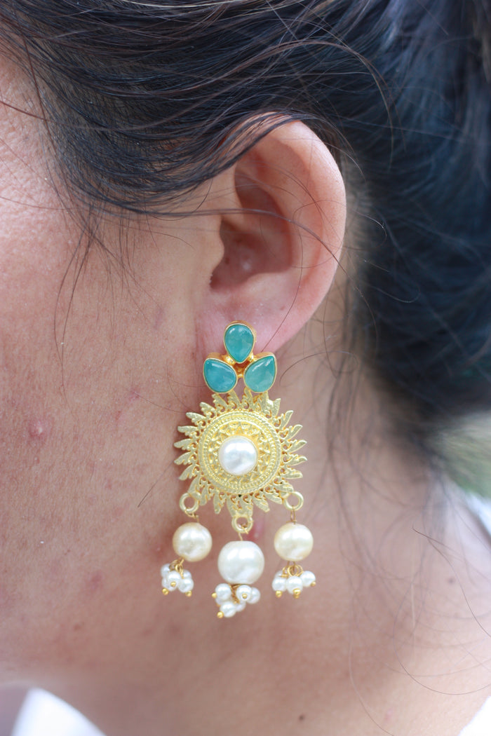 Turquoise Sunburst Pearl Jhumka