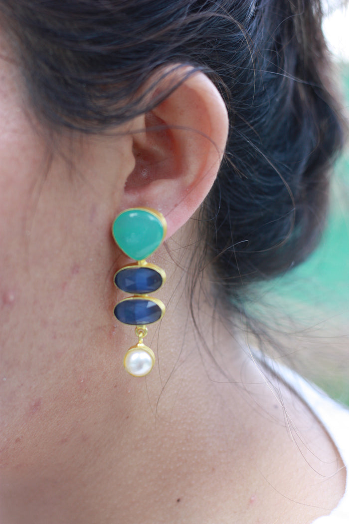 Green Blue Pearl Linear Drop