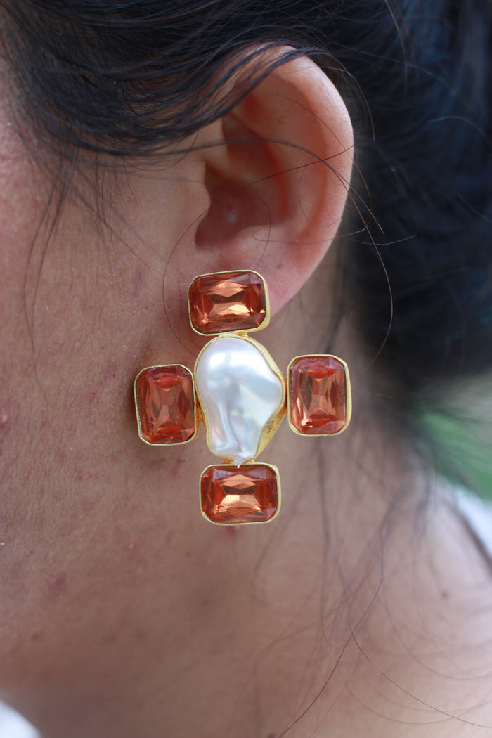 Amber Crystal Baroque Pearl Cross