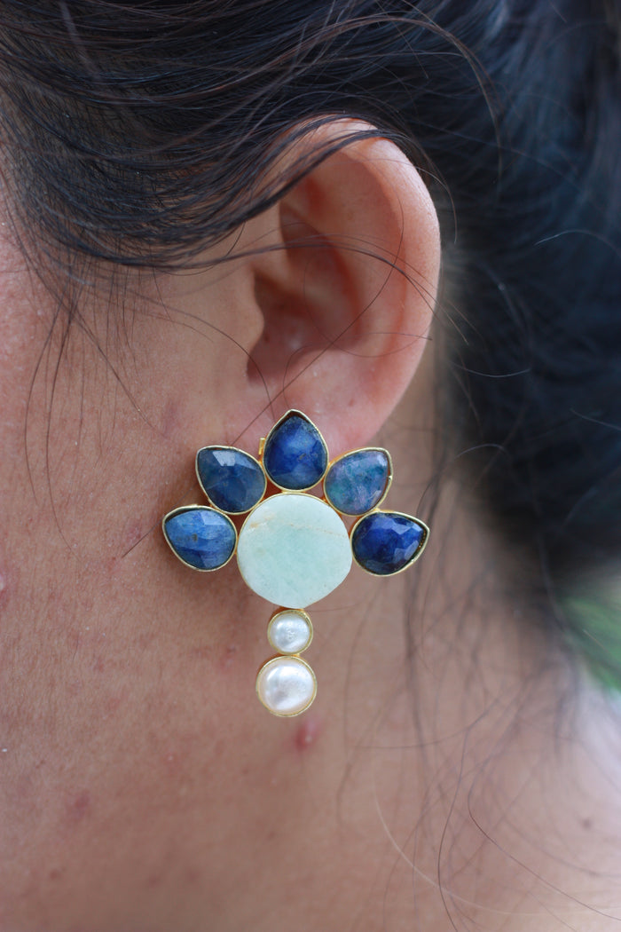 Blue Amazonite Floral Drop Earring