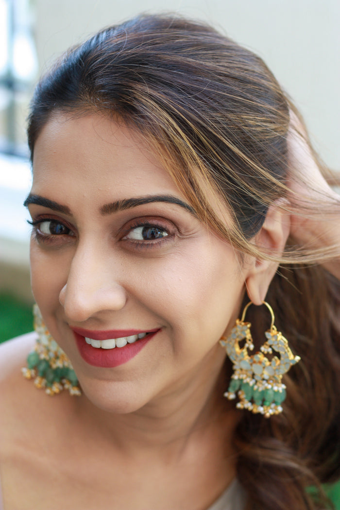 Mint Cluster Jhumka Hoop Statement Earring