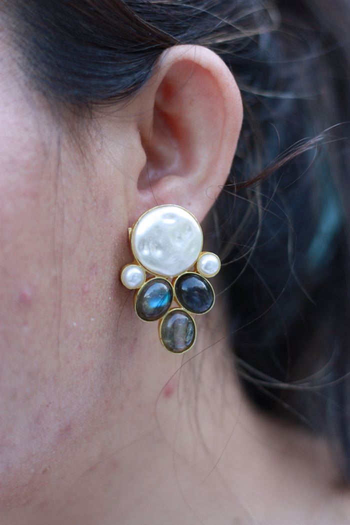 Baroque Pearl & Labradorite Cluster Stud Earring