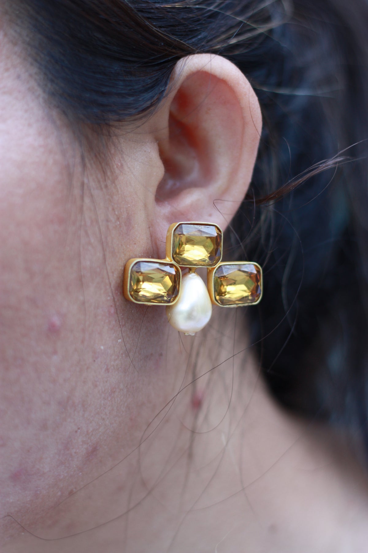 Citrine Quartet Baroque Pearl Drop Earring