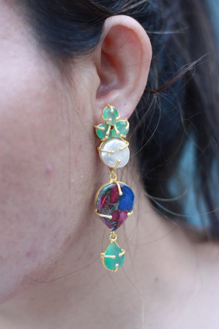 Emerald Floral Cascade Artstone Drop Earring