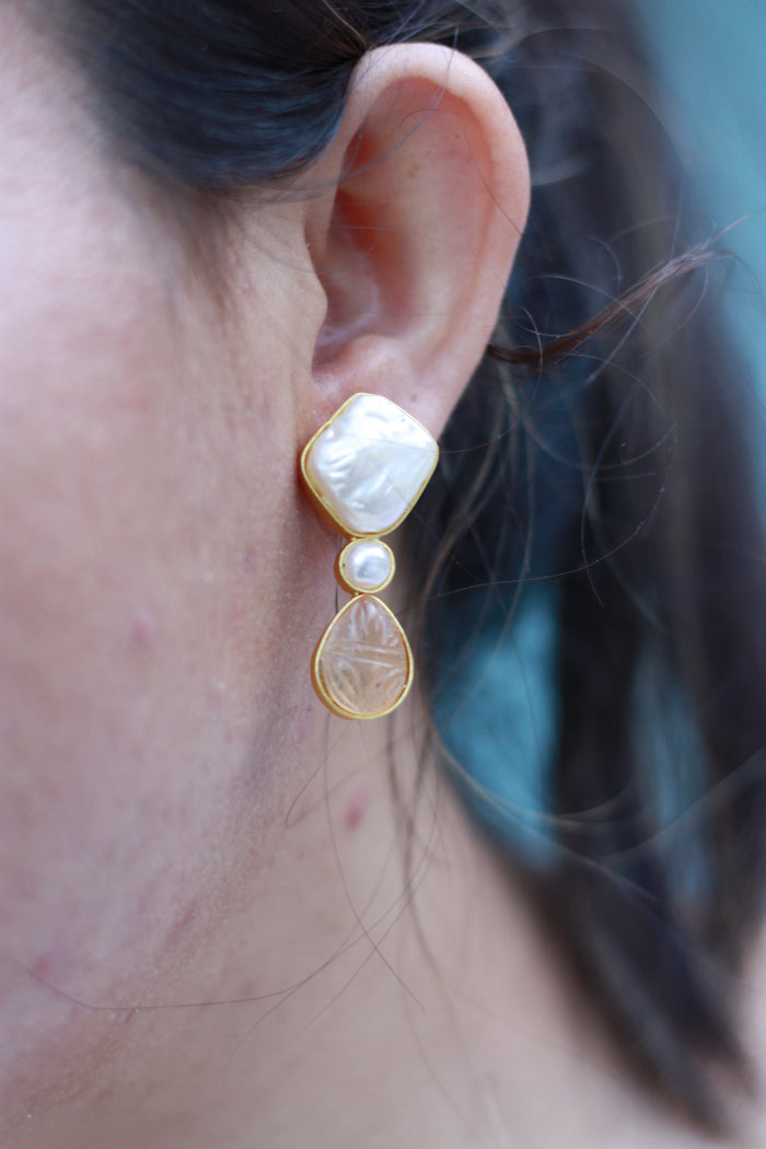 Green Bead Chandbali Drops