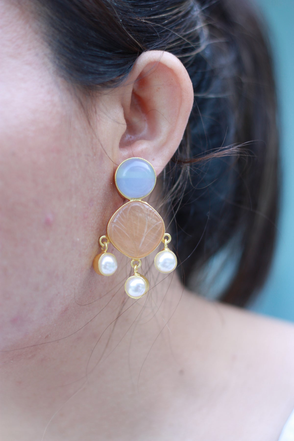 Lavender Peach Pearl Drop Earrings