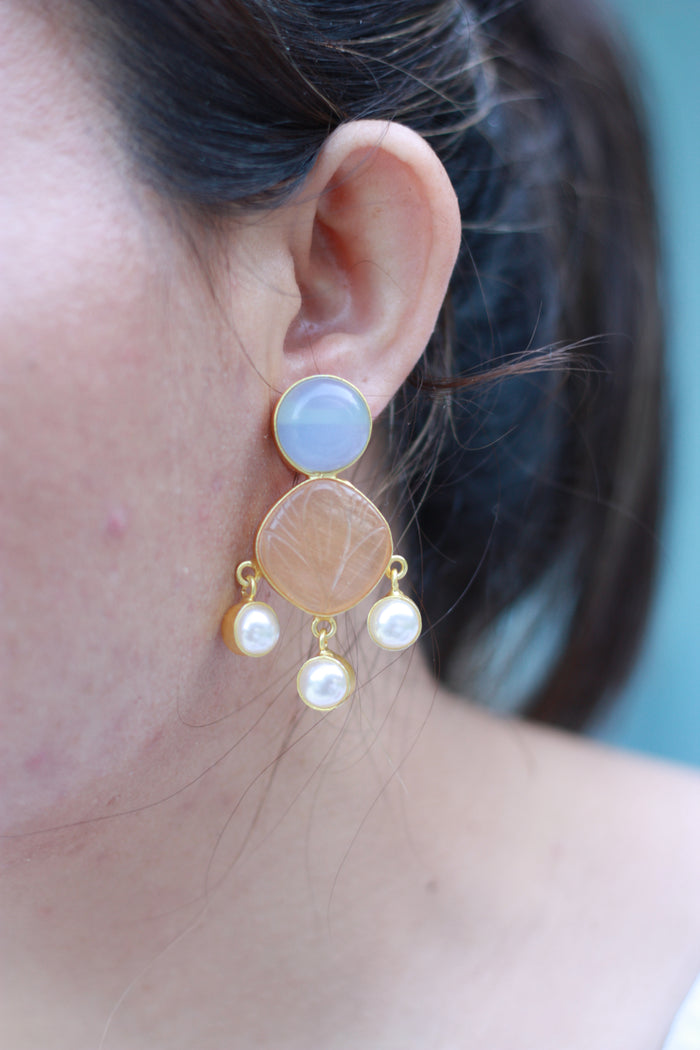 Lavender Peach Pearl Drop Earrings
