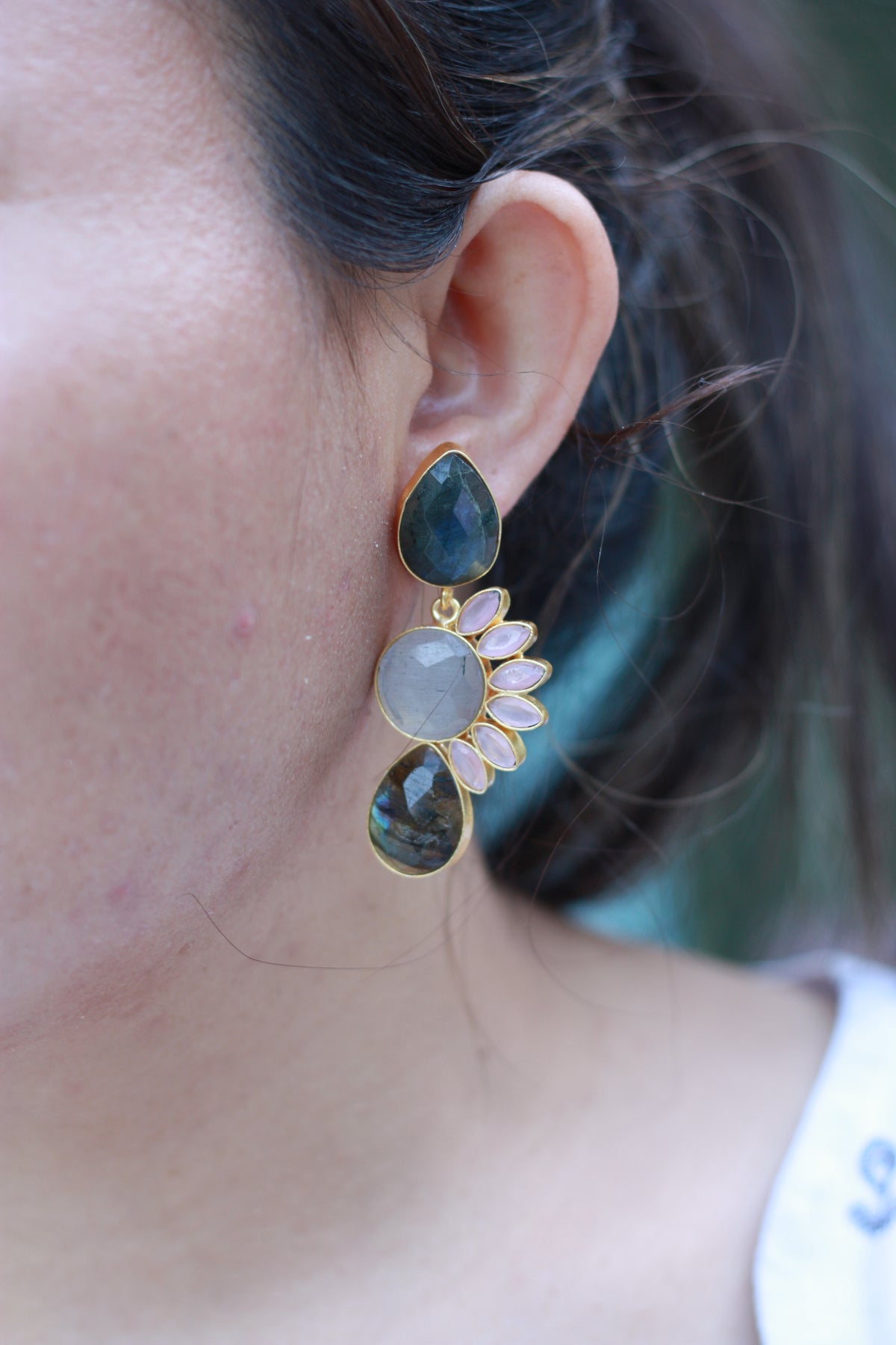 Labradorite Pink Petal Tri-Stone