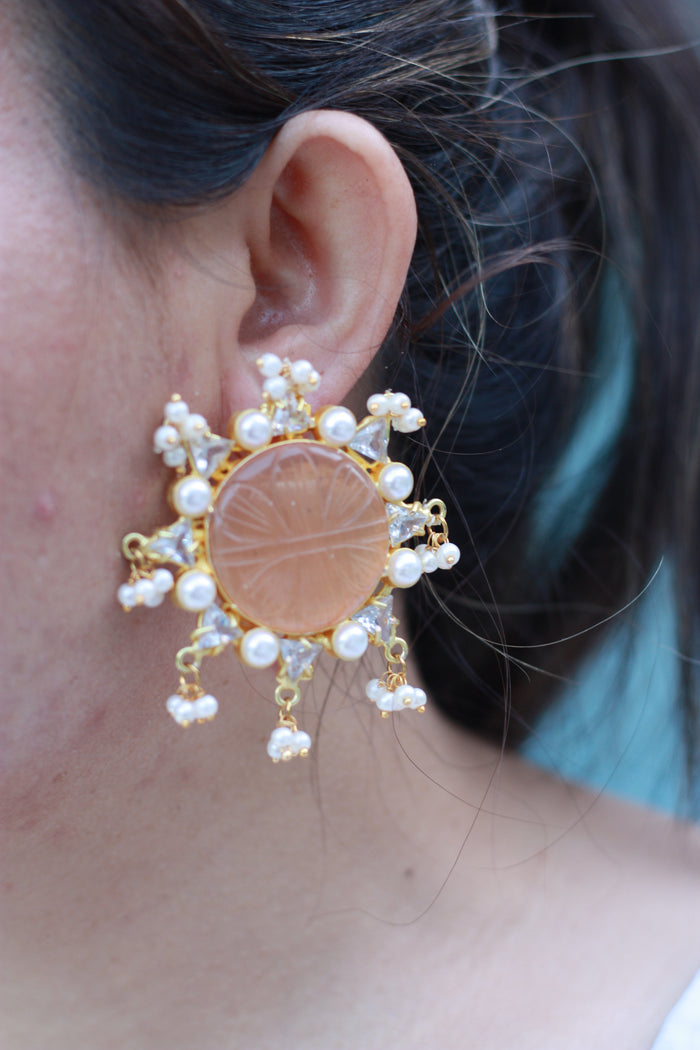 Peach Stone Pearl Sun Earrings