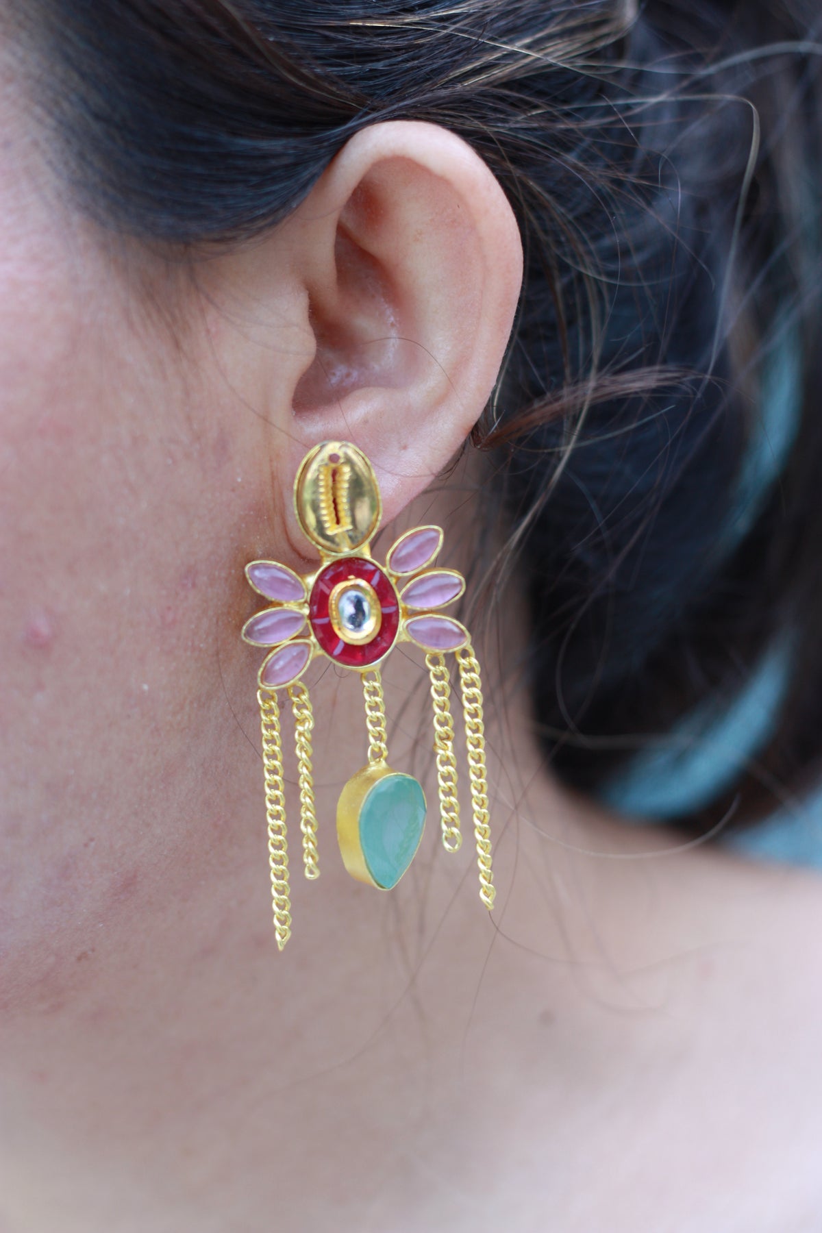 Pink Floral Jade Drop Earrings