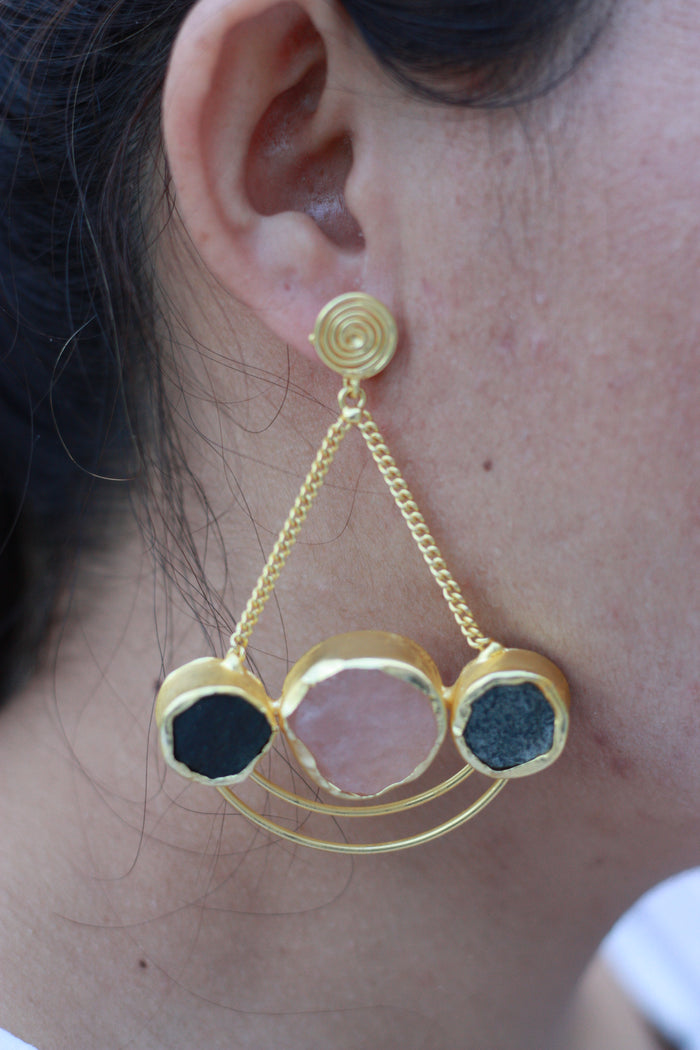 Balanced Trio Rose Quartz Statement Earrings