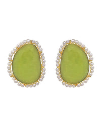 Irregular Oval Earrings | Apple Green & Blue - Statement Earrings - Gold-Plated & Hypoallergenic - Made in India - Dubai Jewellery - Dori