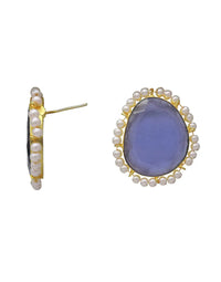 Irregular Oval Earrings | Apple Green & Blue - Statement Earrings - Gold-Plated & Hypoallergenic - Made in India - Dubai Jewellery - Dori