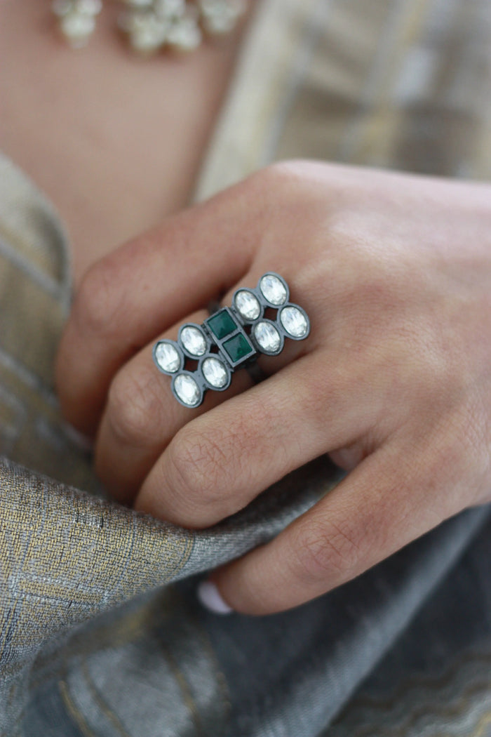 Kundan Sunburst Cocktail Ringfrom Dori