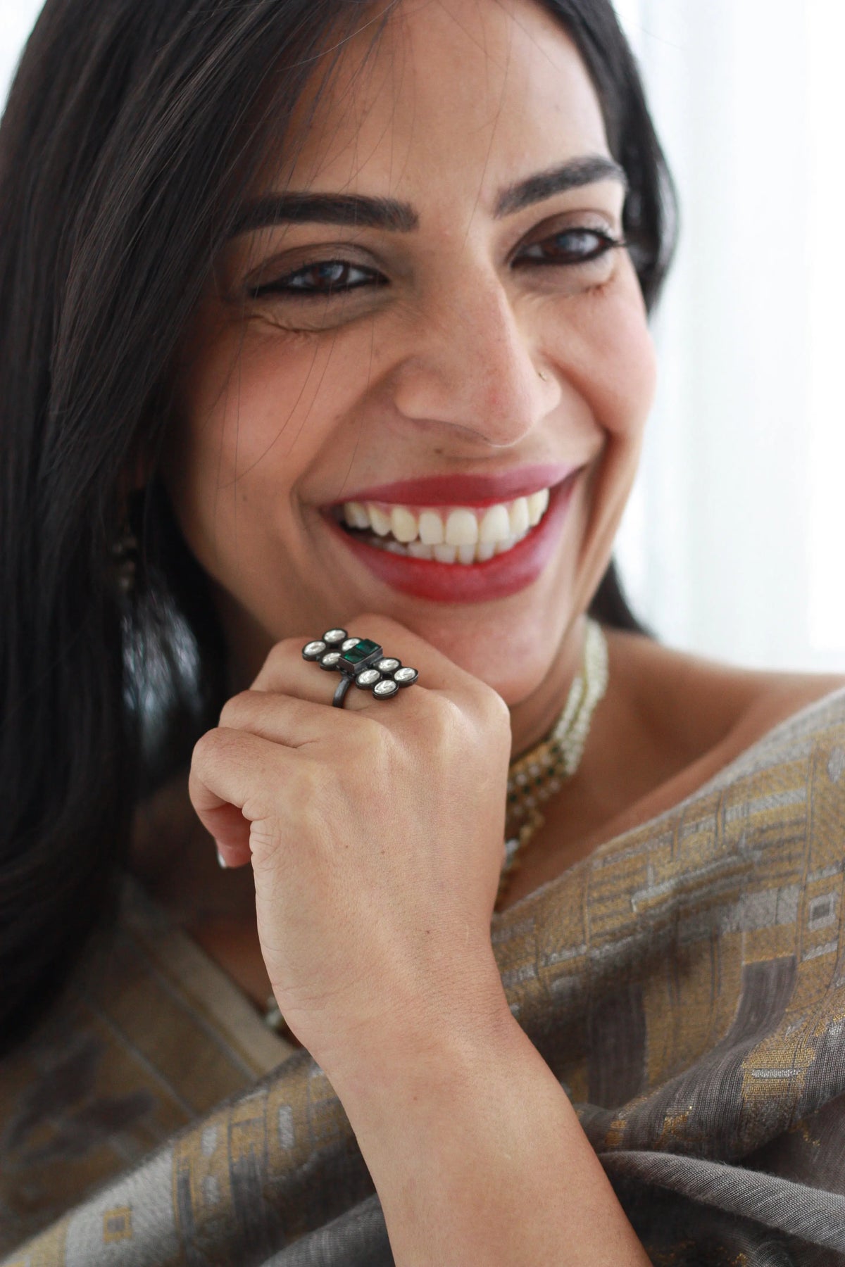 Kundan Sunburst Cocktail Ringfrom Dori