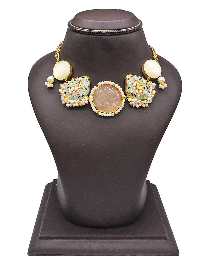 Kundan & Monalisa Necklace - Statement Necklaces - Gold-Plated & Hypoallergenic Jewellery - Made in India - Dubai Jewellery - Dori