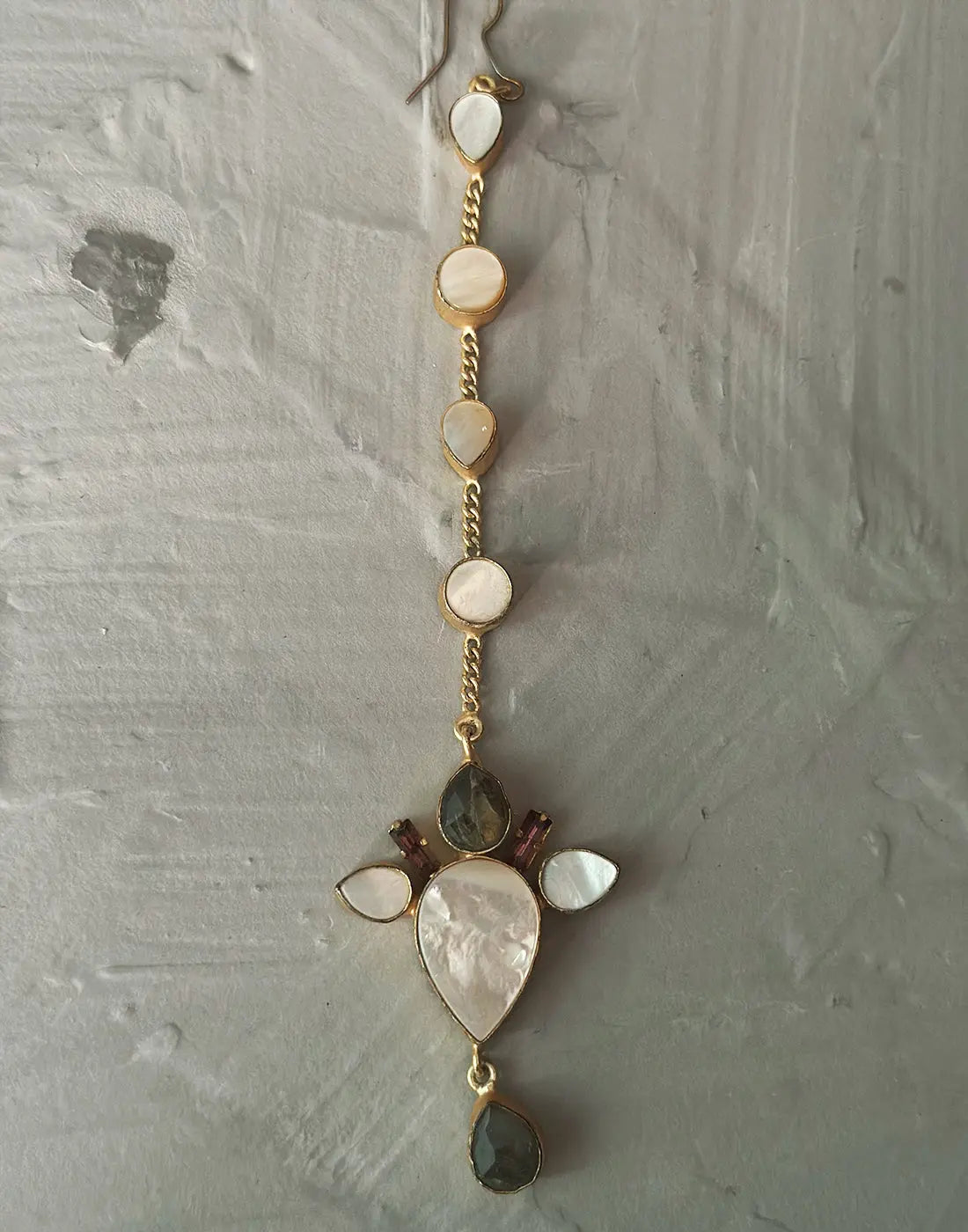 Labradorite & MOP Maang Tikka - Statement Jewellery - Gold-Plated & Hypoallergenic - Made in India - Dubai Jewellery - Dori