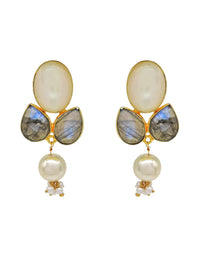 Labradorite & Shell Earrings - Statement Earrings - Gold-Plated & Hypoallergenic Jewellery - Made in India - Dubai Jewellery - Dori
