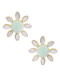 Lisa Flower Earrings (Amazonite) - Statement Earrings - Gold-Plated & Hypoallergenic - Made in India - Dubai Jewellery - Dori