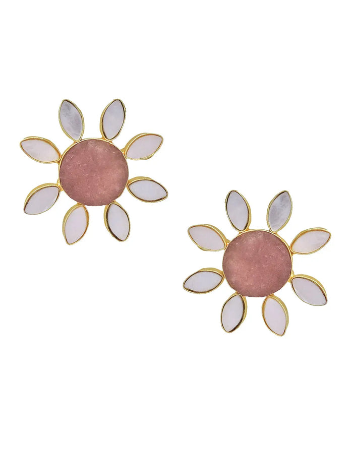 Lisa Flower Earrings (Quartz)- Statement Earrings - Gold-Plated & Hypoallergenic - Made in India - Dubai Jewellery - Dori