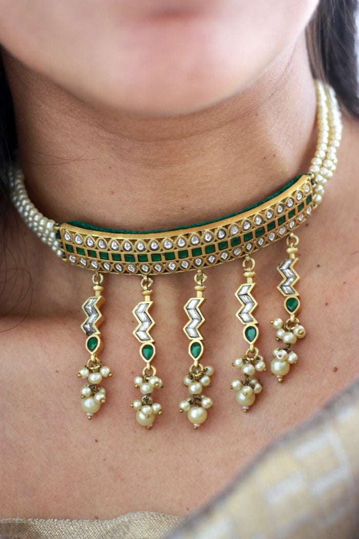 Pearl Fringe Kundan Choker Necklacefrom Dori