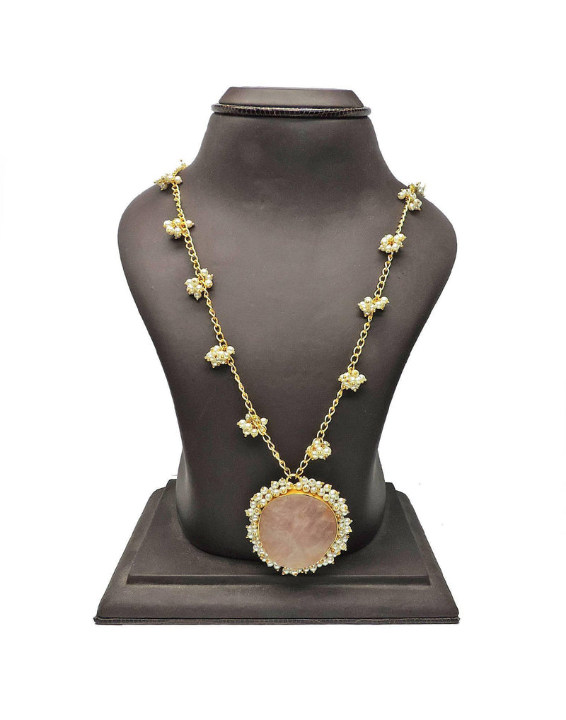 Bloom Pendant Necklace (Rose Quartz) - Statement Necklaces - Gold-Plated & Hypoallergenic Jewellery - Made in India - Dubai Jewellery - Dori