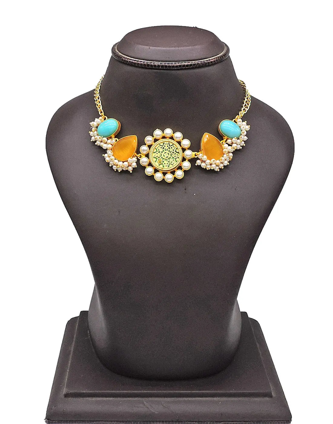 Round Flower Necklace - Statement Necklaces - Gold-Plated & Hypoallergenic Jewellery - Made in India - Dubai Jewellery - Dori