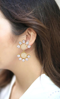 Twin Flora Earrings (Rose Quartz) - Statement Earrings - Gold-Plated & Hypoallergenic Jewellery - Made in India - Dubai Jewellery - Dori