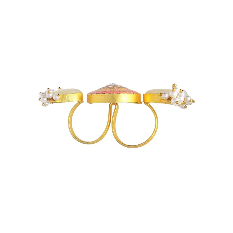 Arfa Kundan Ring in Coral - Rings - Handcrafted Jewellery - Dori
