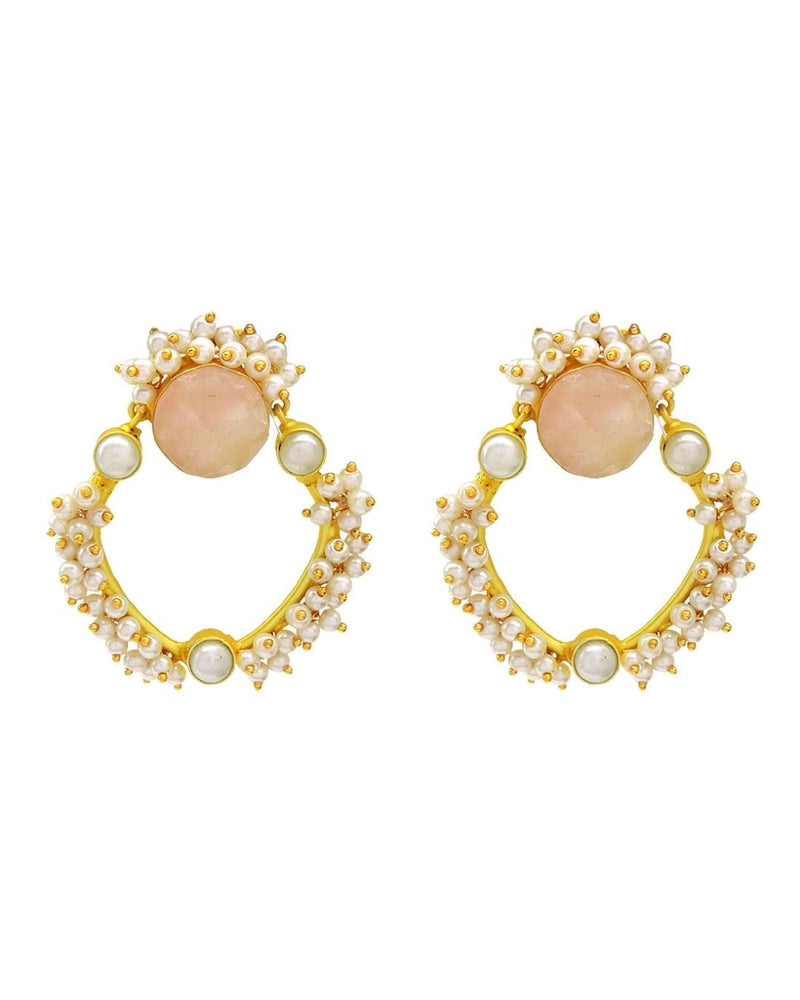 Harmony Earrings (Rose Quartz) - Earrings - Handcrafted Jewellery - Made in India - Dubai Jewellery, Fashion & Lifestyle - Dori